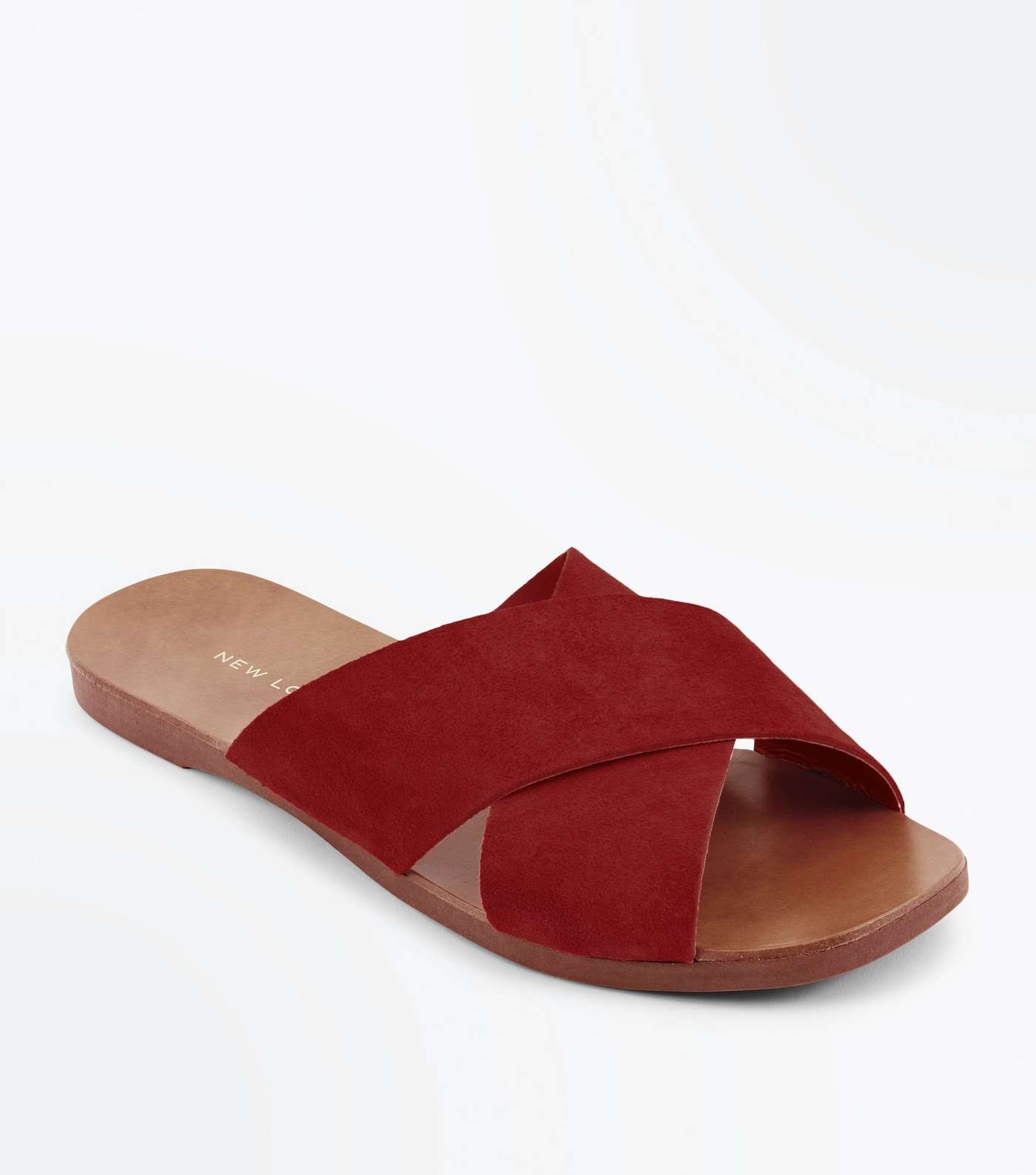 Wide Fit Red Suede Cross Strap Sliders
