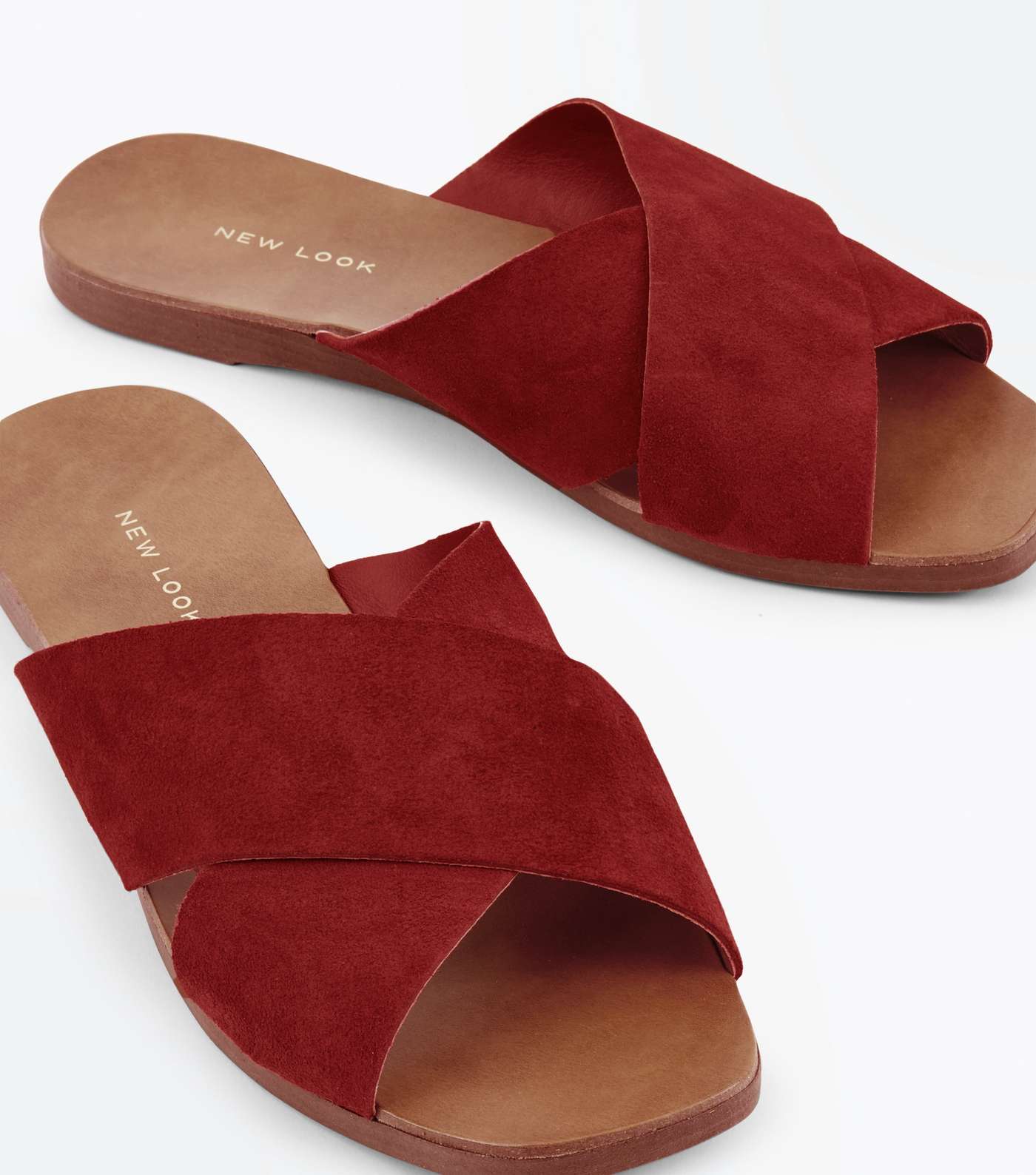 Wide Fit Red Suede Cross Strap Sliders Image 3