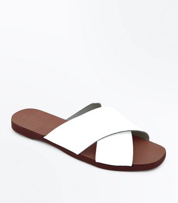 Wide Fit White Leather Cross Strap 
