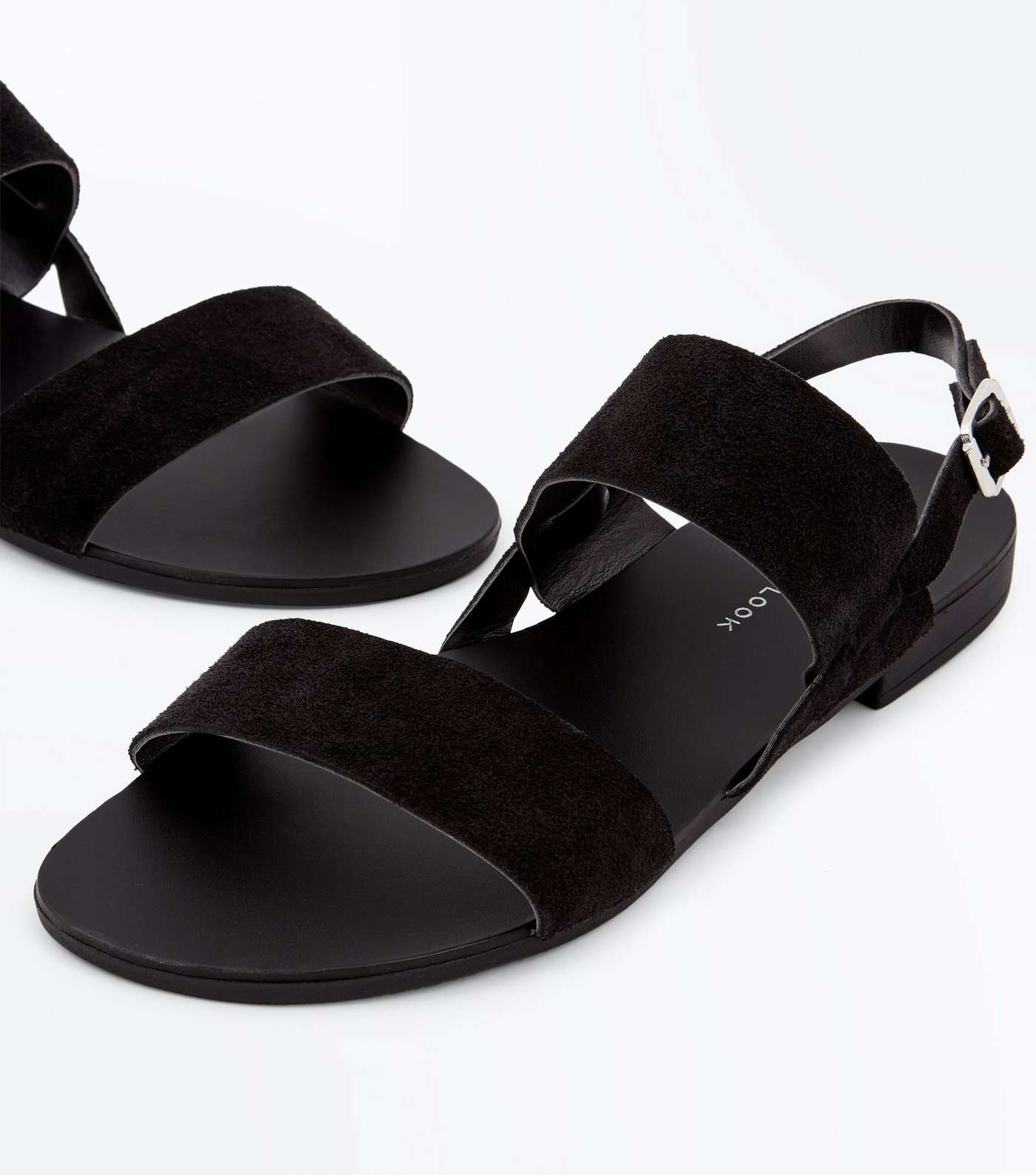 Wide Fit Black Suede Double Strap Sandals Image 3