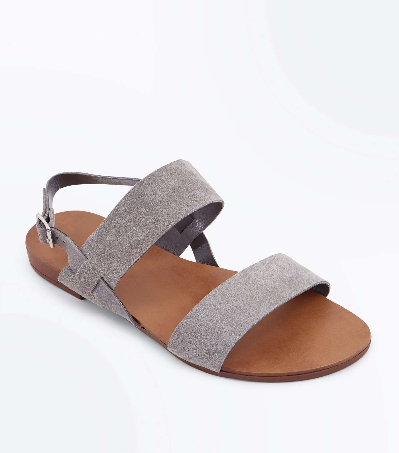 Wide Fit Grey Suede Double Strap Sandals