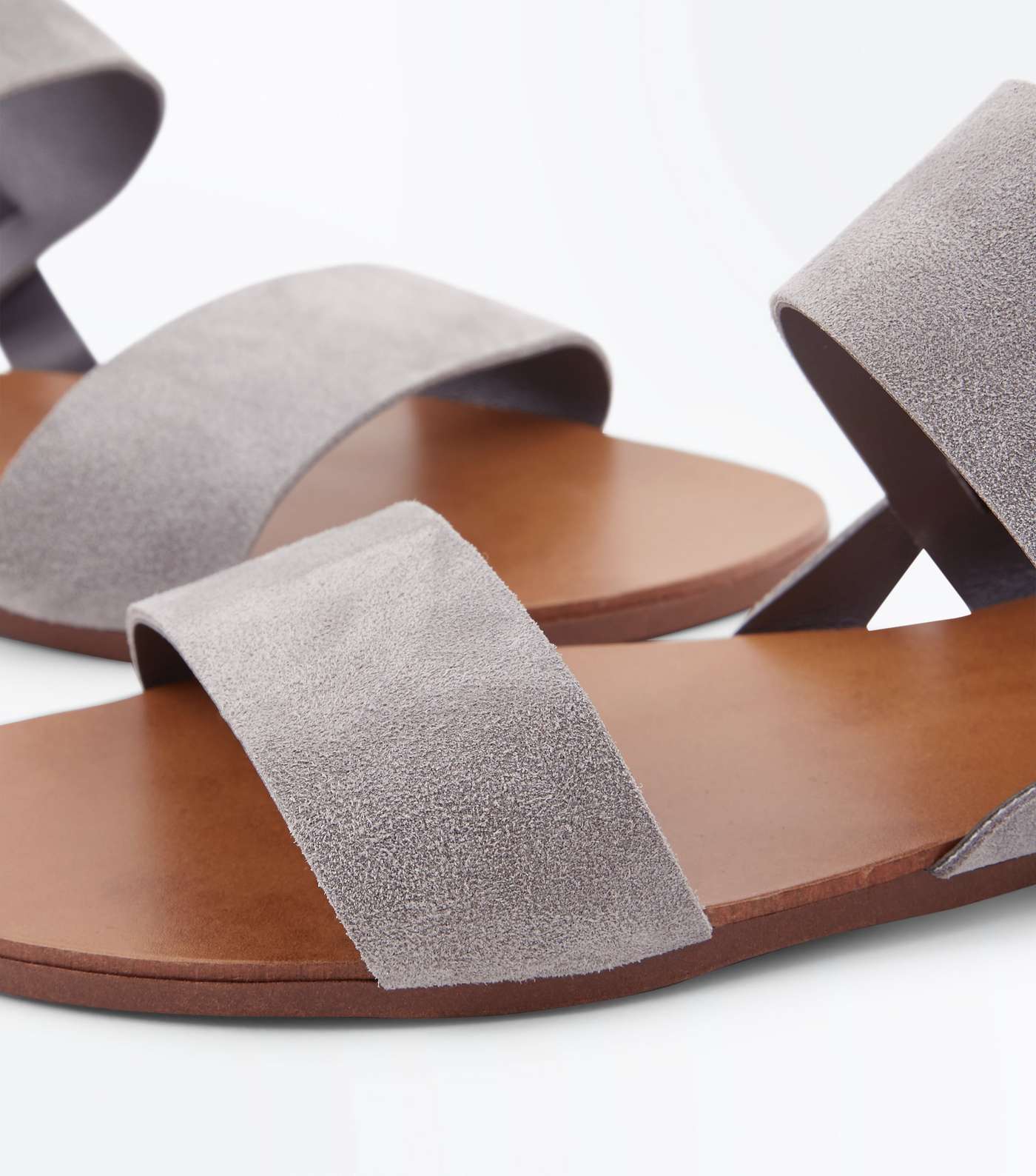 Wide Fit Grey Suede Double Strap Sandals Image 3
