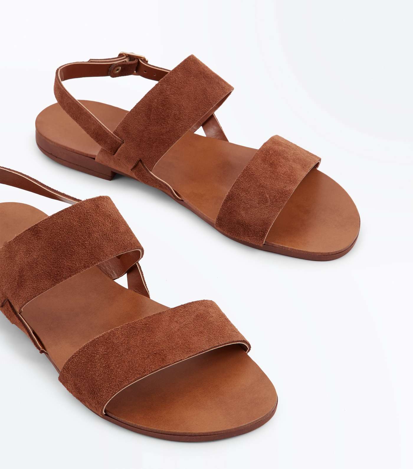 Wide Fit Tan Suede Double Strap Sandals Image 4