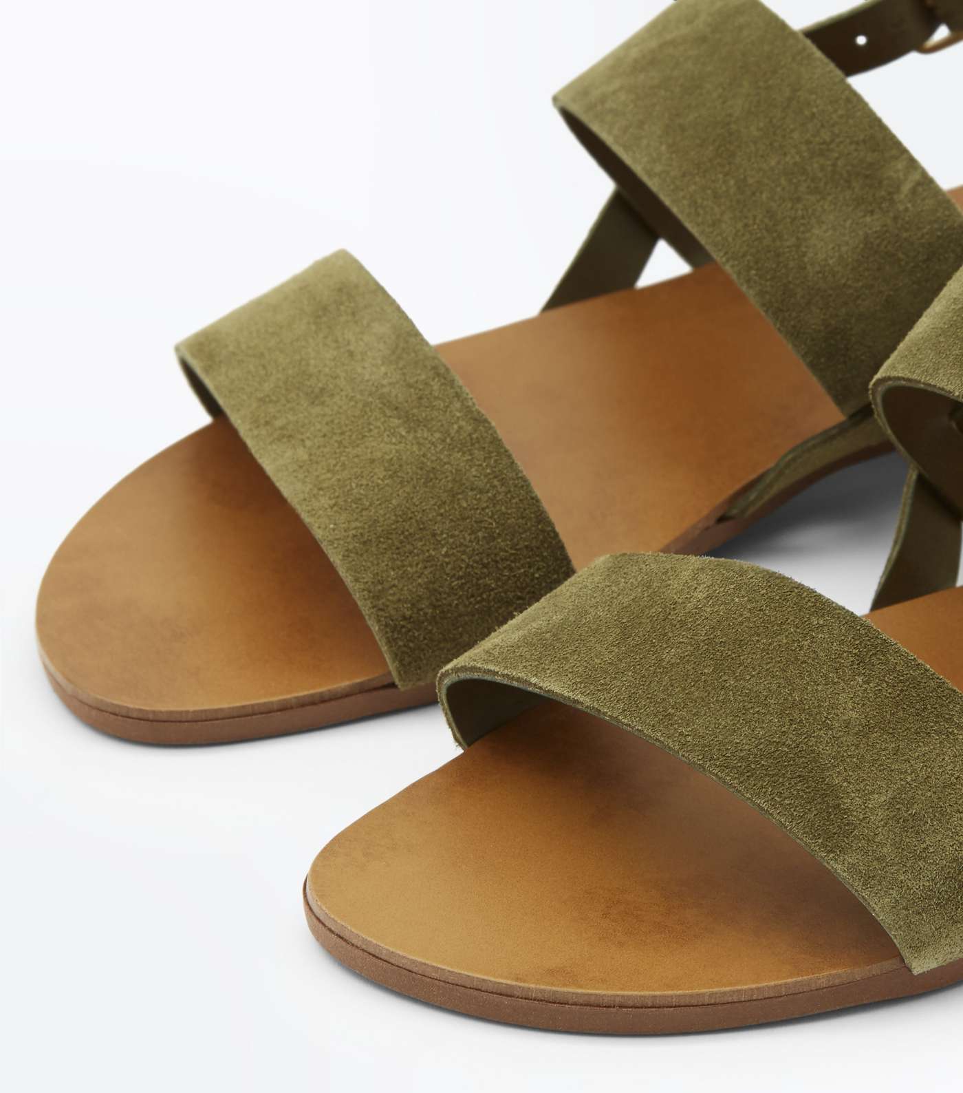 Wide Fit Khaki Suede Double Strap Sandals Image 4