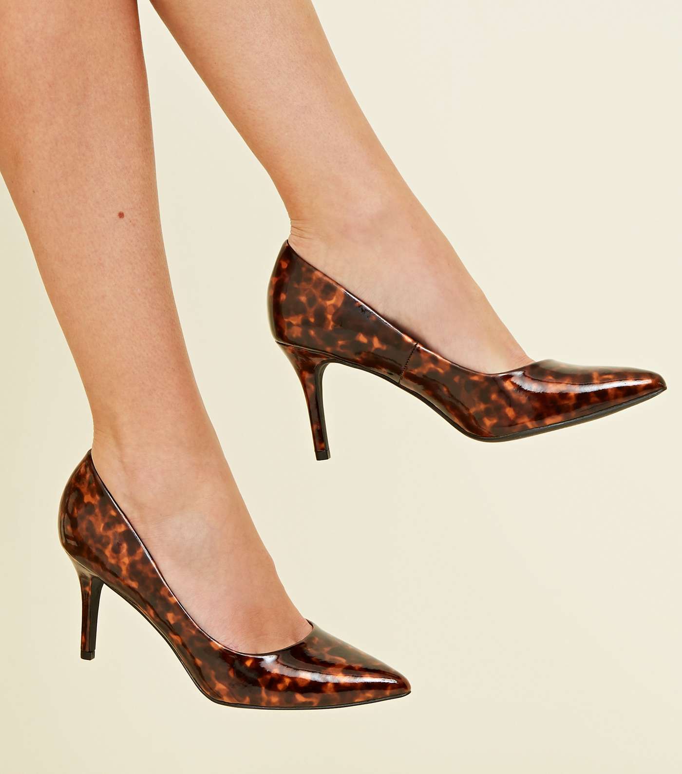 Brown Tortoiseshell Print Patent Pointed Court Shoes Image 2