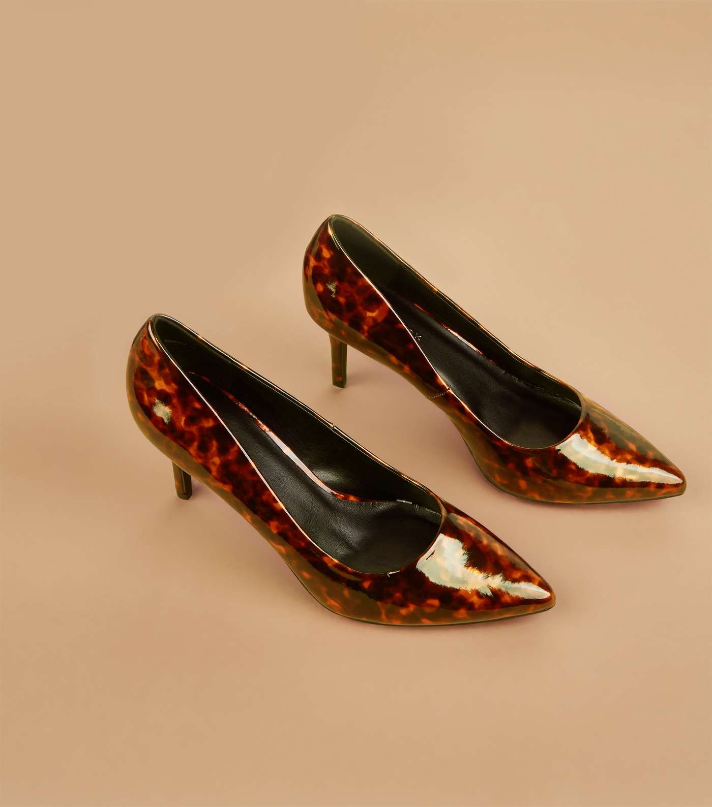 Brown Tortoiseshell Print Patent Pointed Court Shoes Image 4