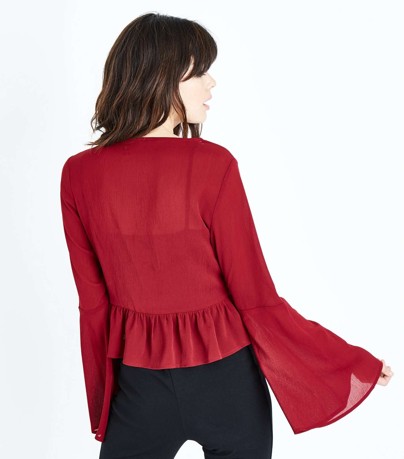 Burgundy Ruched Front Bell Sleeve Top Image 3