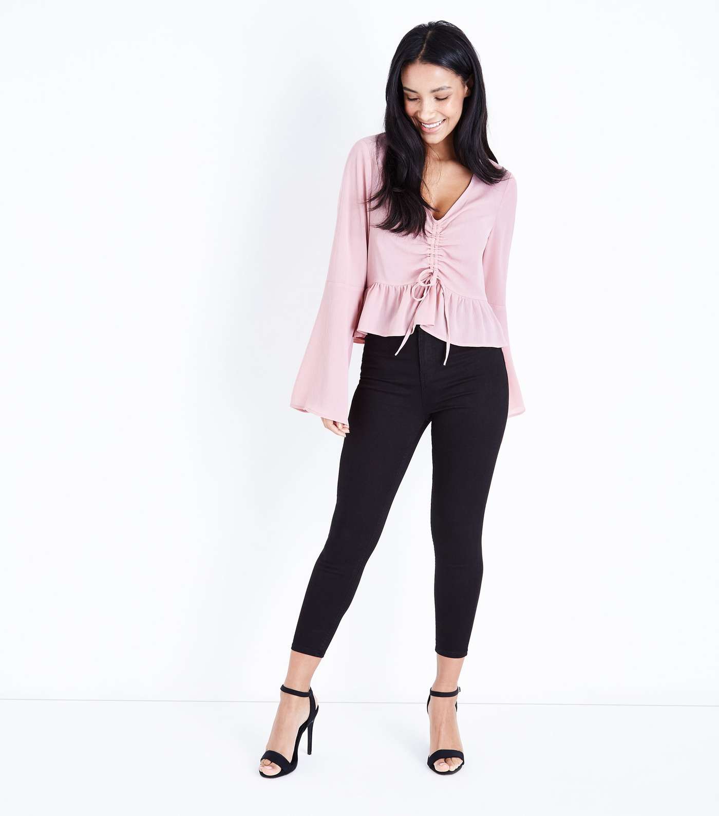 Pale Pink Ruched Front Bell Sleeve Top Image 2
