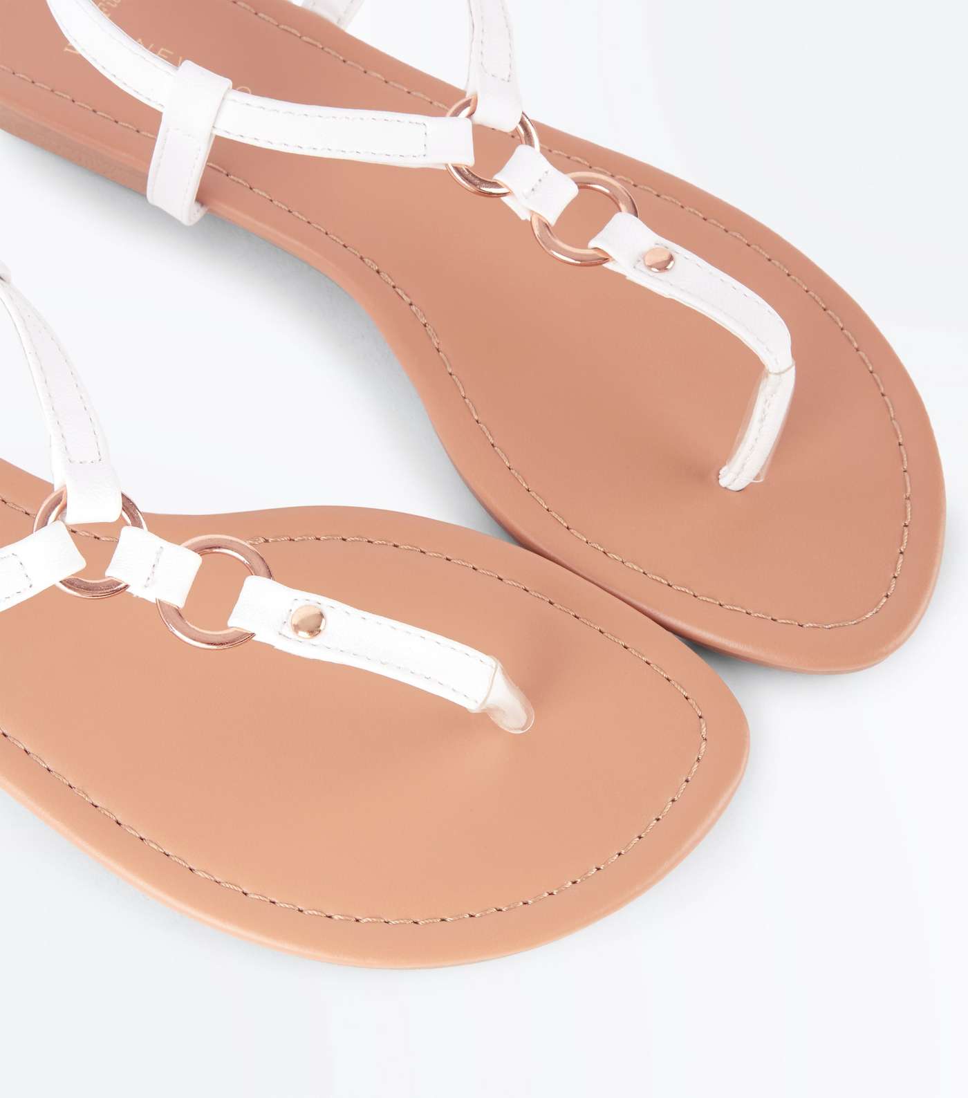 Wide Fit White Ring Strap Flat Sandals Image 4