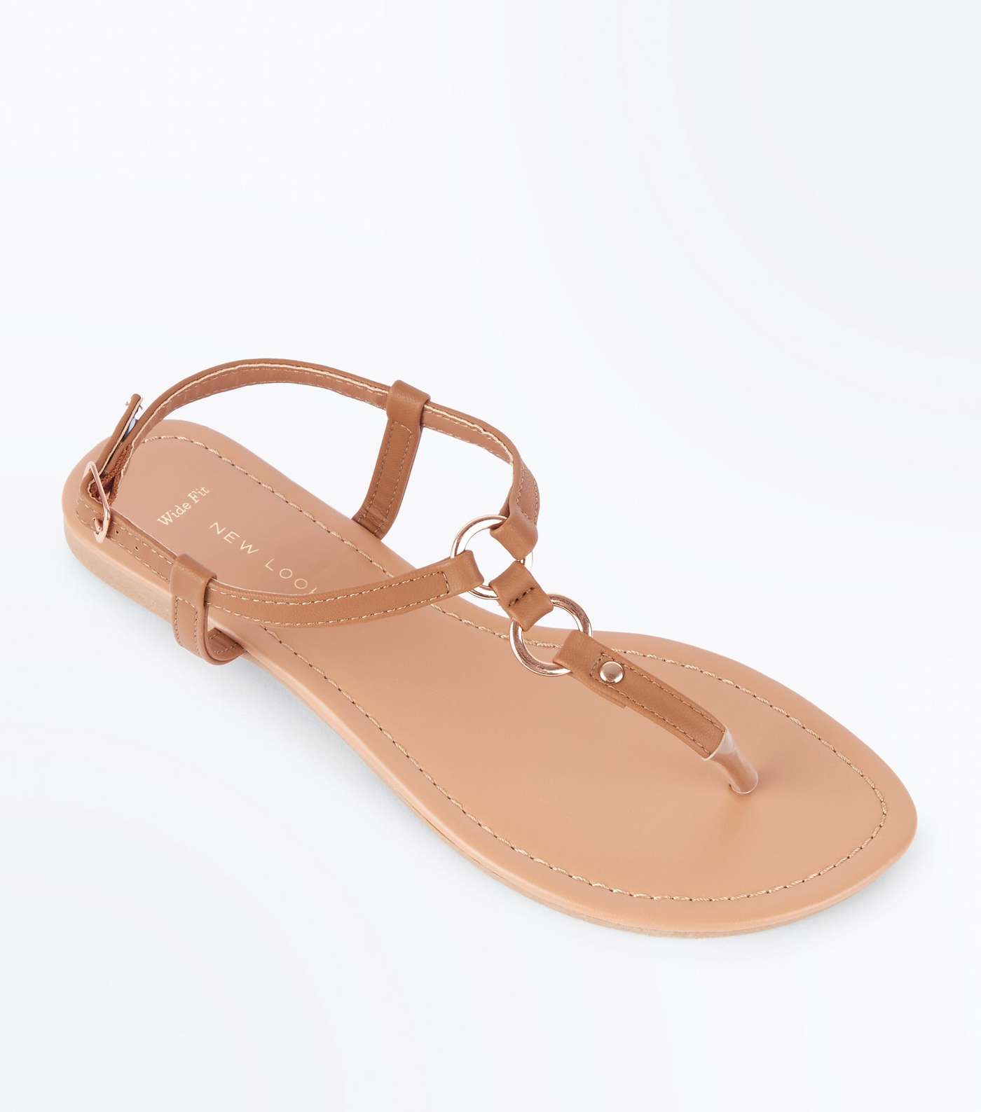 Wide Fit Tan Ring Strap Flat Sandals