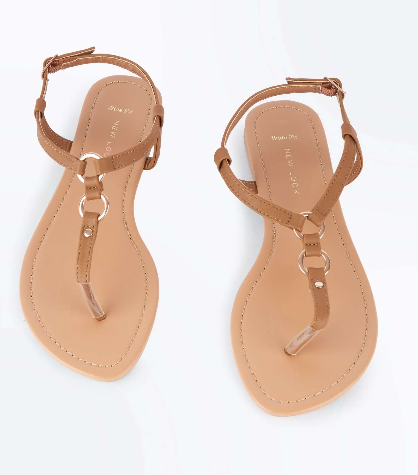 Wide Fit Tan Ring Strap Flat Sandals Image 3