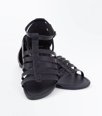 Wide Fit Black Gladiator Flat Sandals | New Look