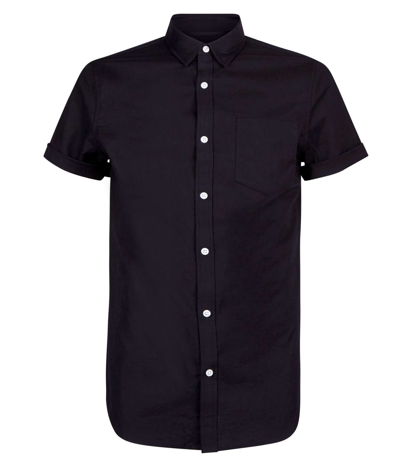 Black Short Sleeve Muscle Fit Oxford Shirt Image 4