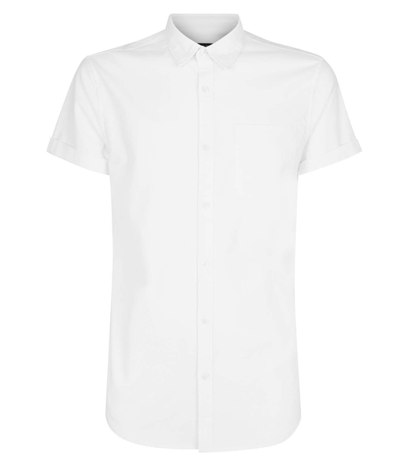 White Short Sleeve Muscle Fit Oxford Shirt Image 4