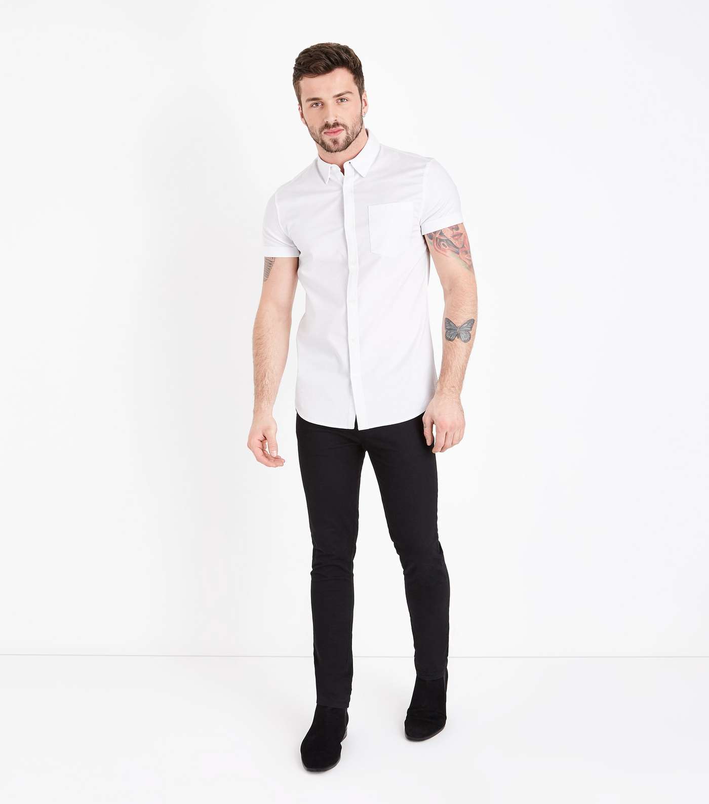 White Short Sleeve Muscle Fit Oxford Shirt Image 2