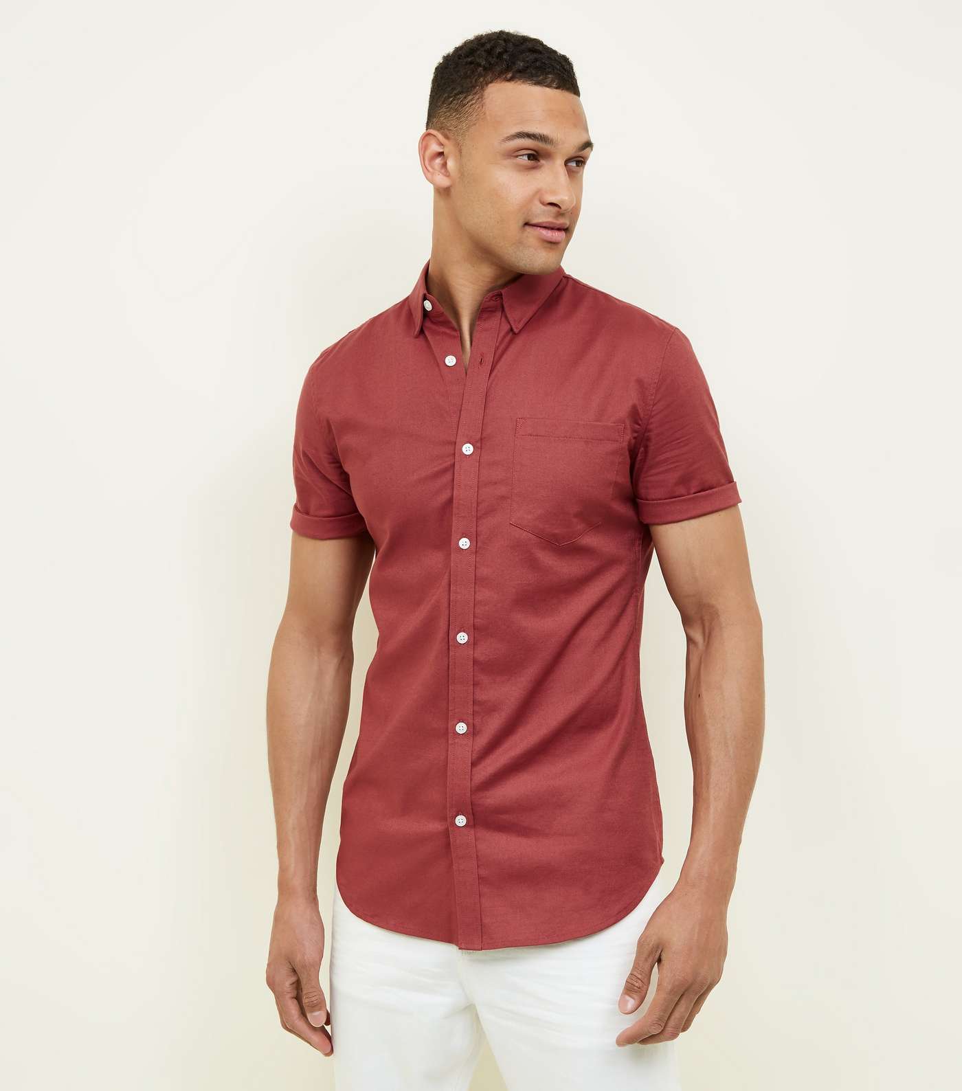 Rust Short Sleeve Muscle Fit Oxford Shirt