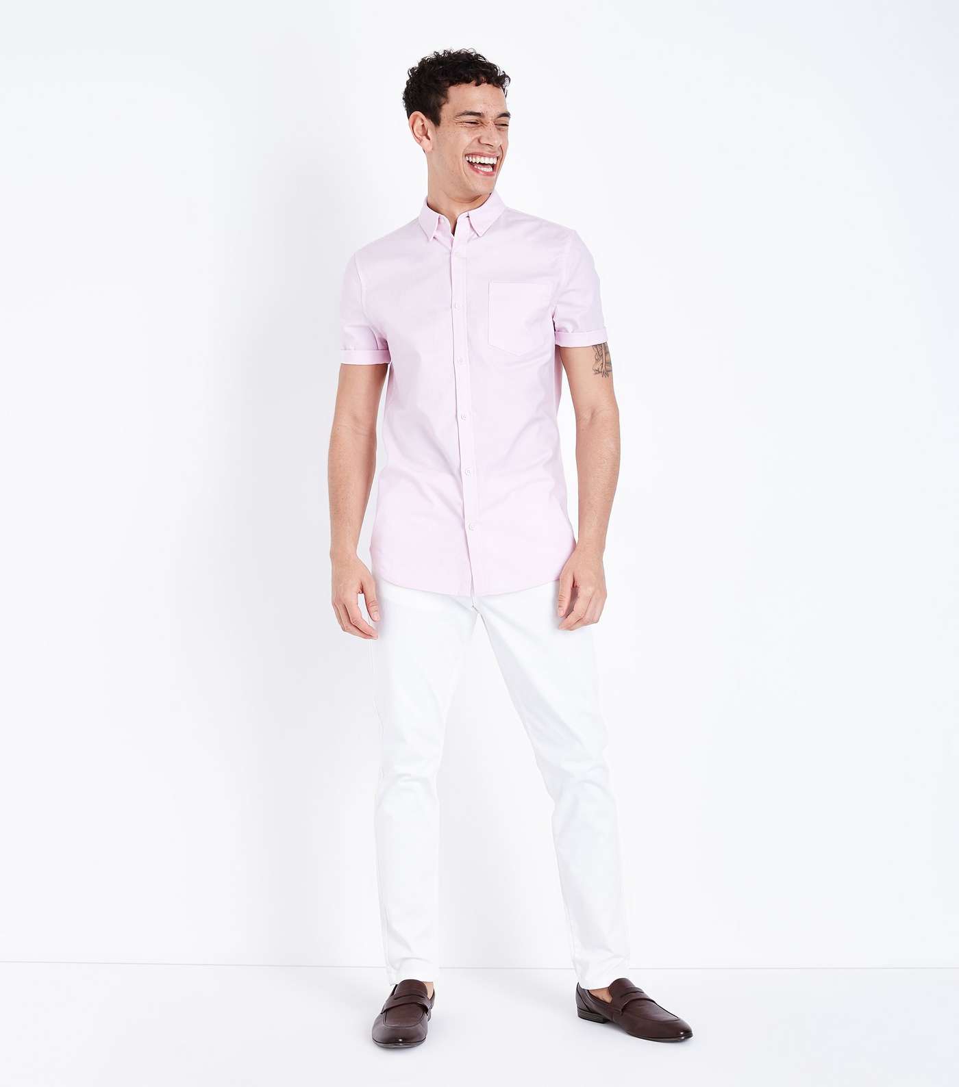 Pink Short Sleeve Muscle Fit Oxford Shirt Image 2