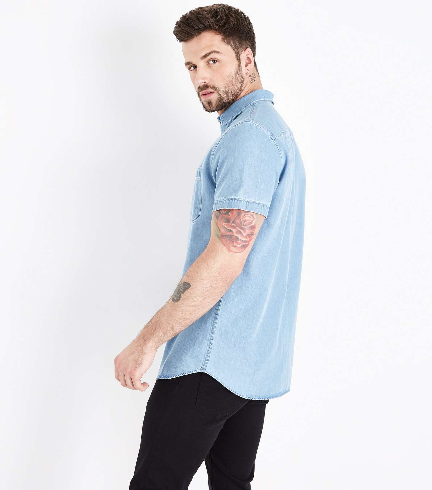 Pale Blue Short Sleeve Denim Shirt Image 3