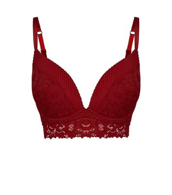 Dark Red Mixed Lace Longline Bra | New Look