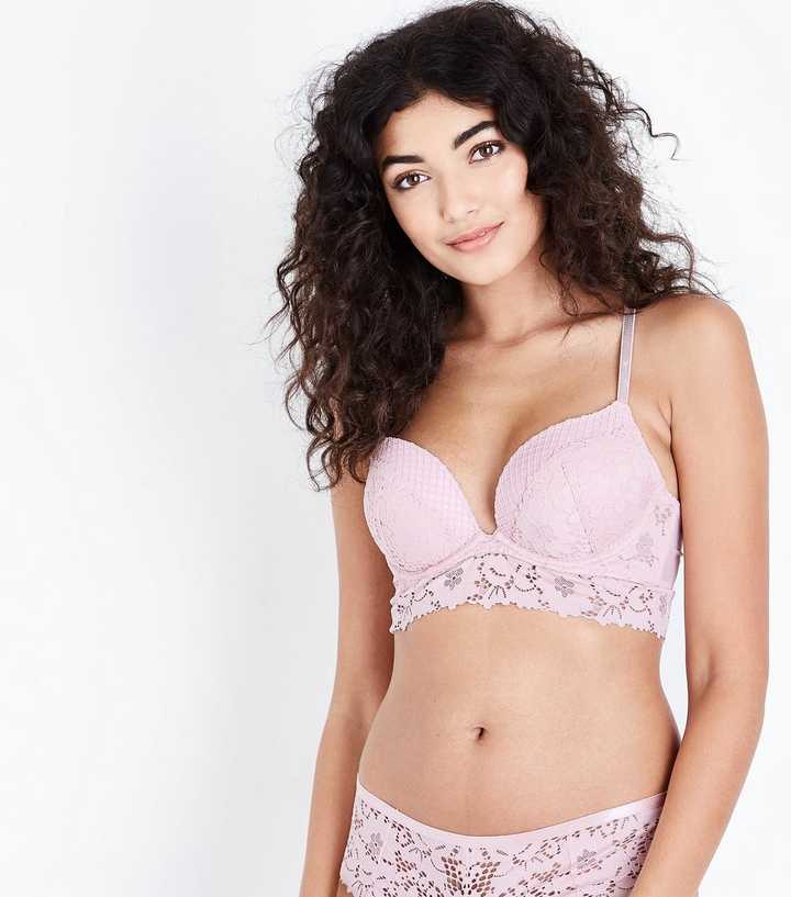 Pink Mixed Lace Longline Bra