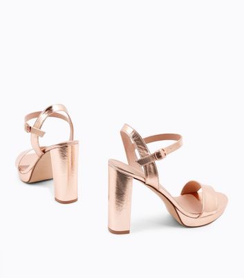 Rose Gold Metallic Block Heel Platform Sandals New Look