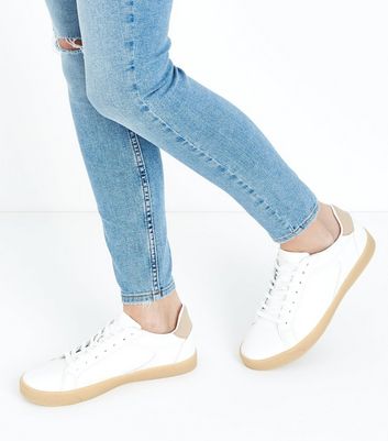 White Gum Sole Lace Up Trainers | New Look