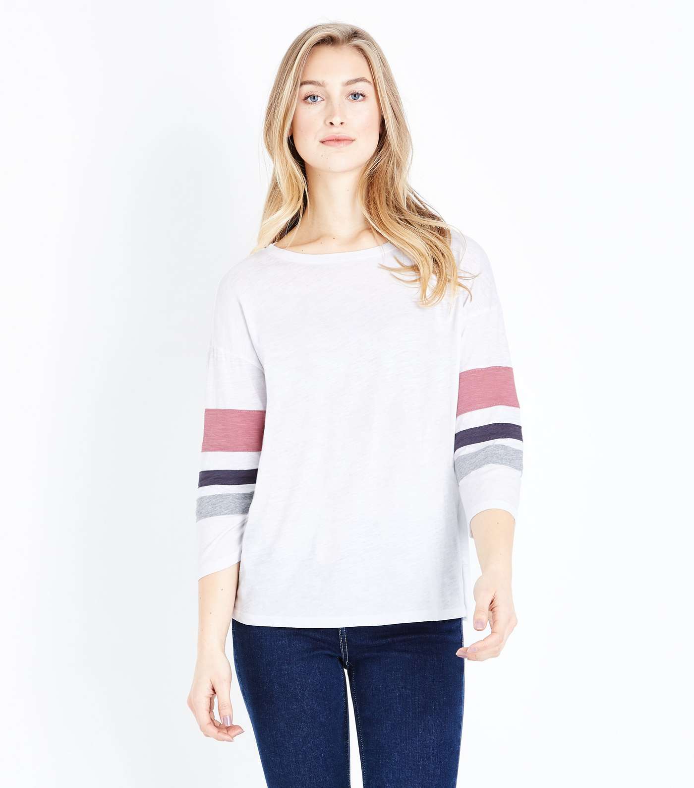 Pink Slouchy Stripe Sleeve T-Shirt
