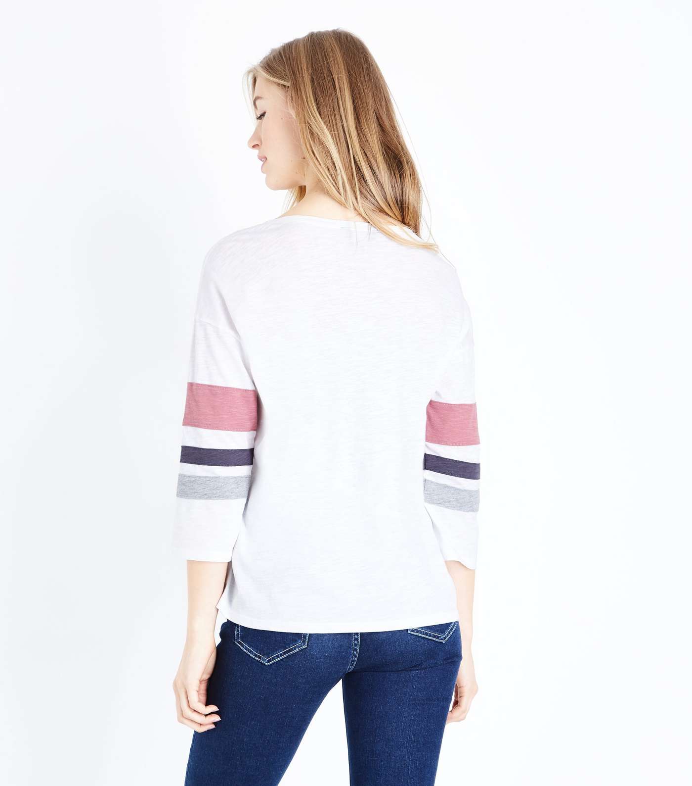 Pink Slouchy Stripe Sleeve T-Shirt Image 3