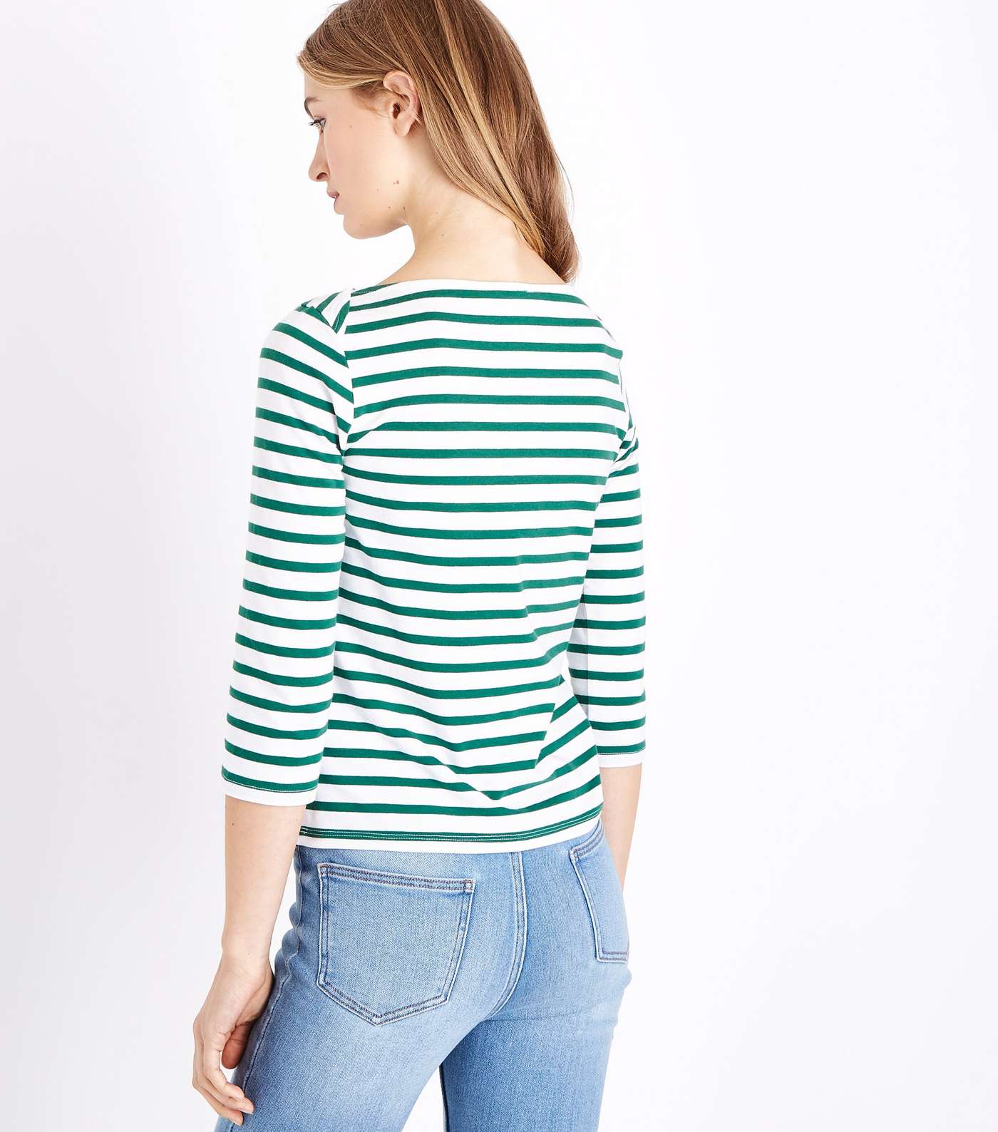 Green Stripe Organic Cotton Mix 3/4 Sleeve T-Shirt Image 3