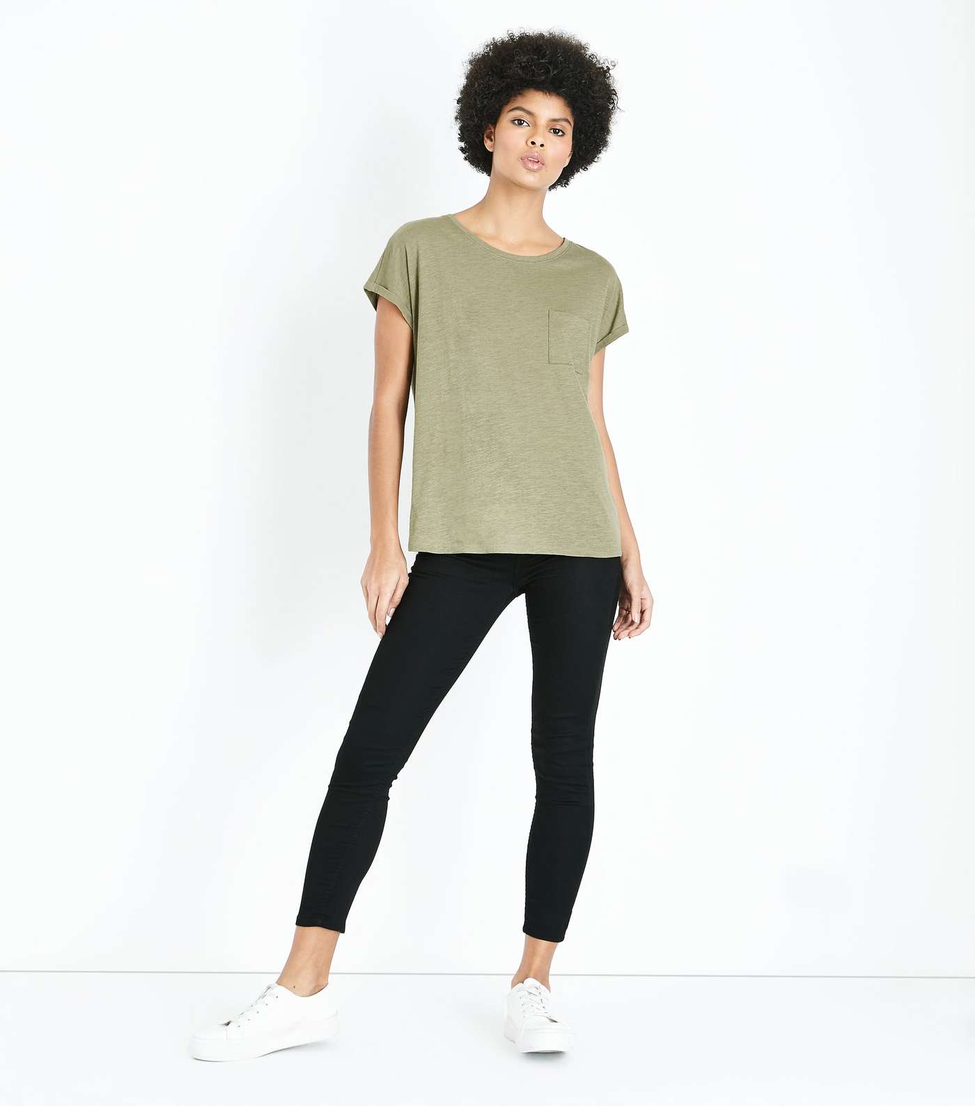 Olive Green Organic Cotton Pocket Front T-Shirt Image 2