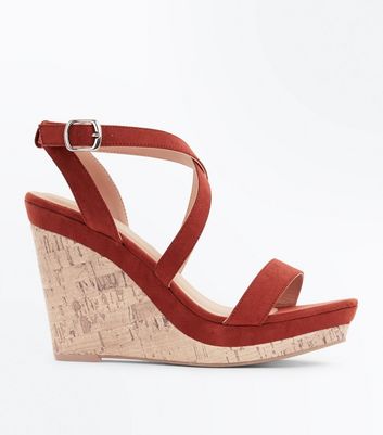 strappy cork wedges