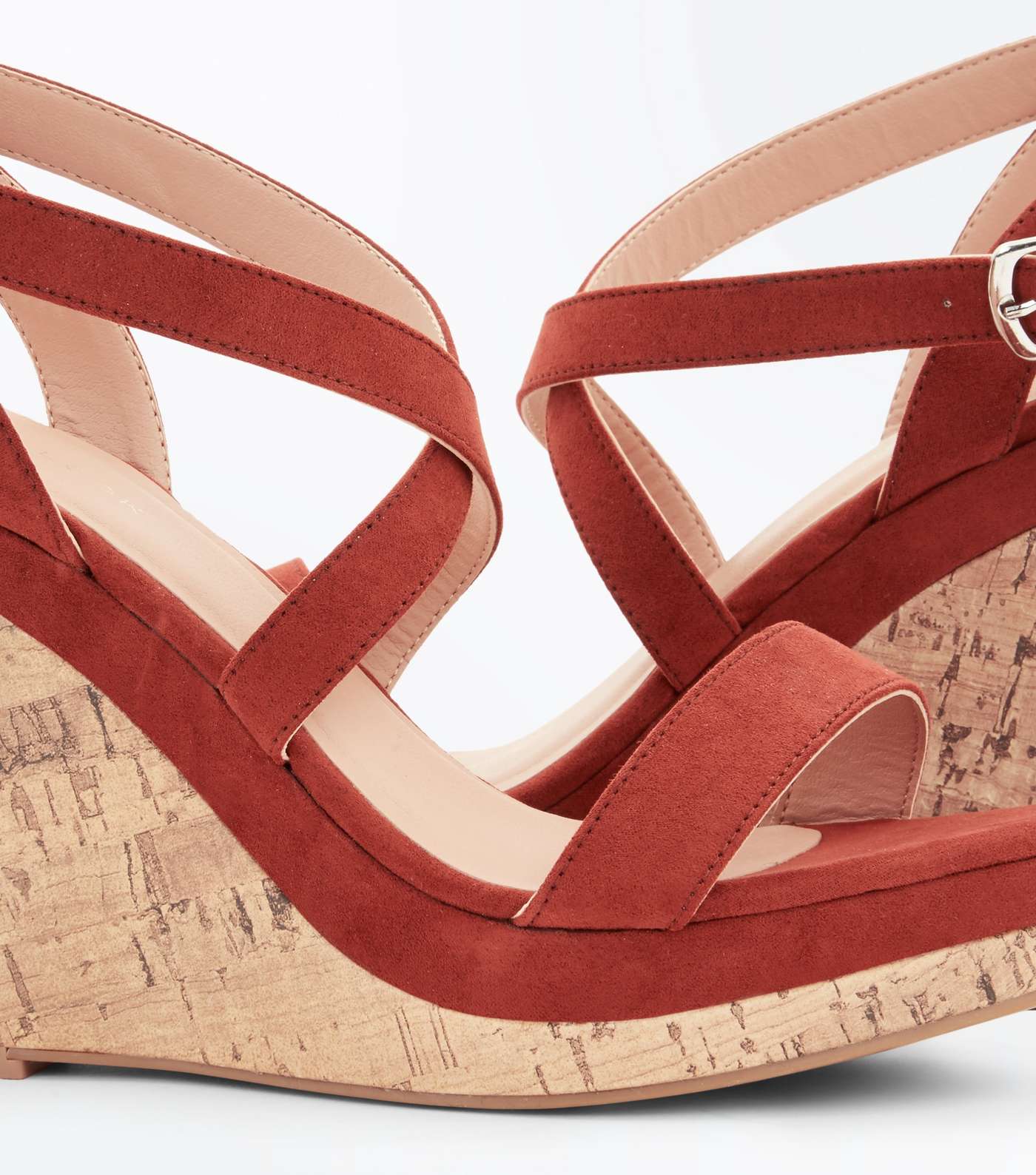 Rust Suedette Strappy Cork Wedges Image 4
