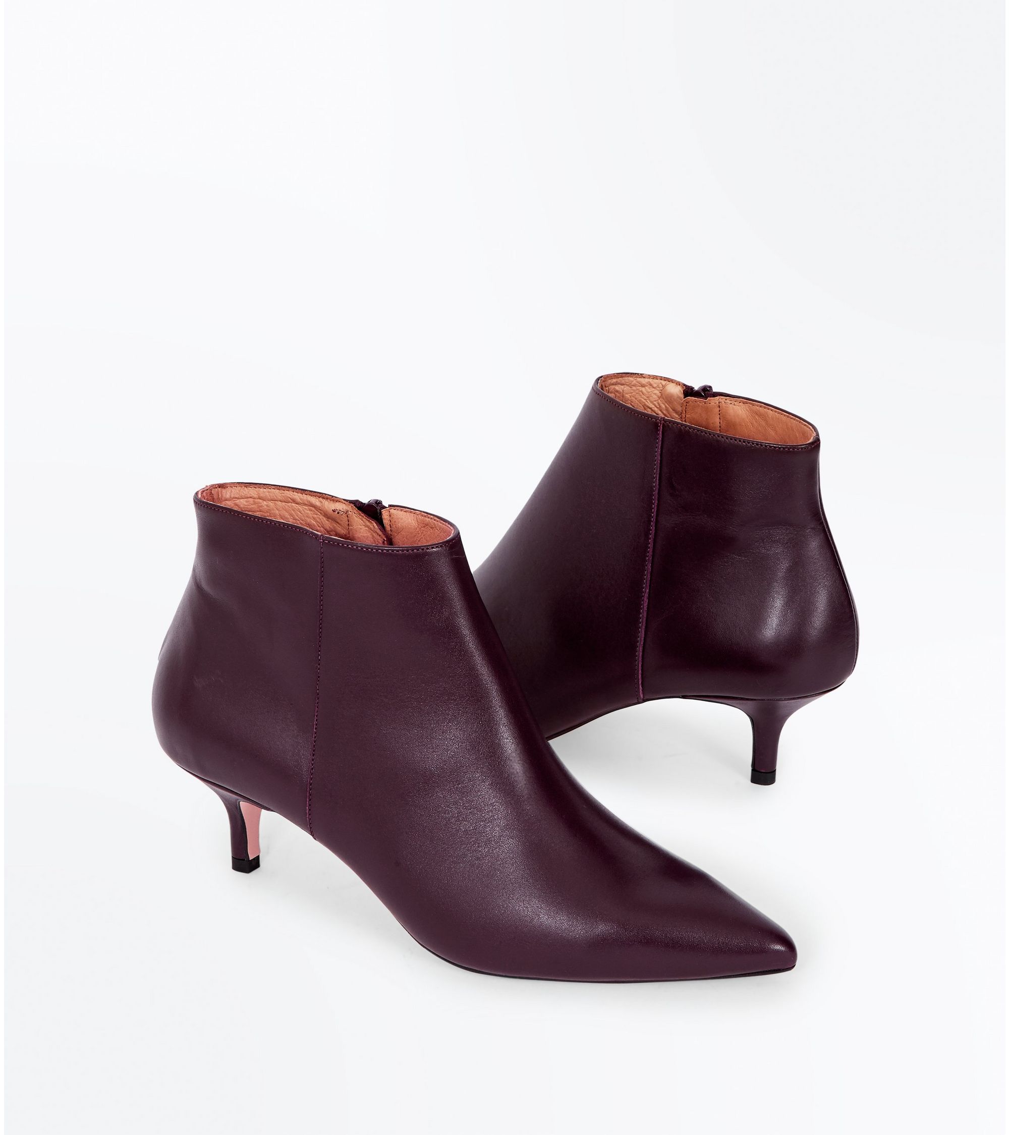New Look Burgundy Premium Leather Kitten Heel Boots at £33 | love the brands