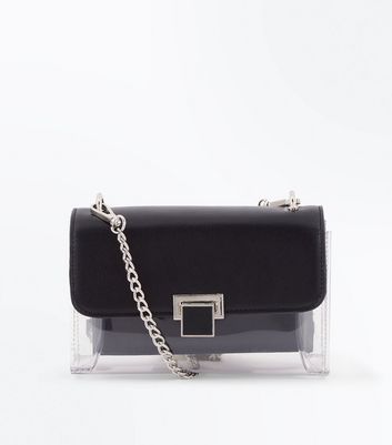 black bag with silver chain strap