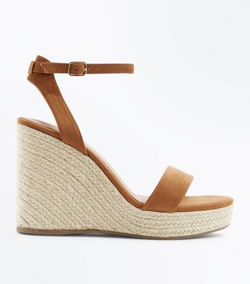 Tan Suedette Ankle Strap Espadrille Wedges | New Look