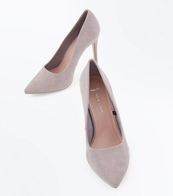 Wide Fit Grey Suedette Pointed Court 