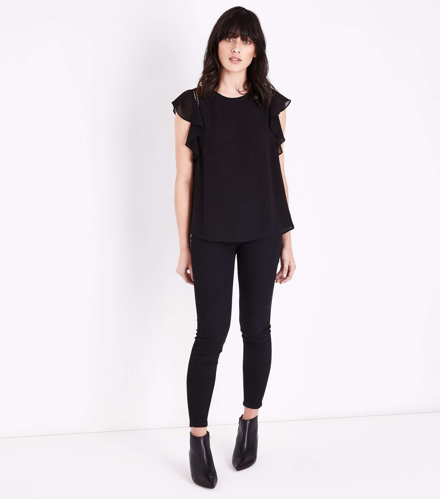 Black Cut Out Frill Sleeve Top Image 2