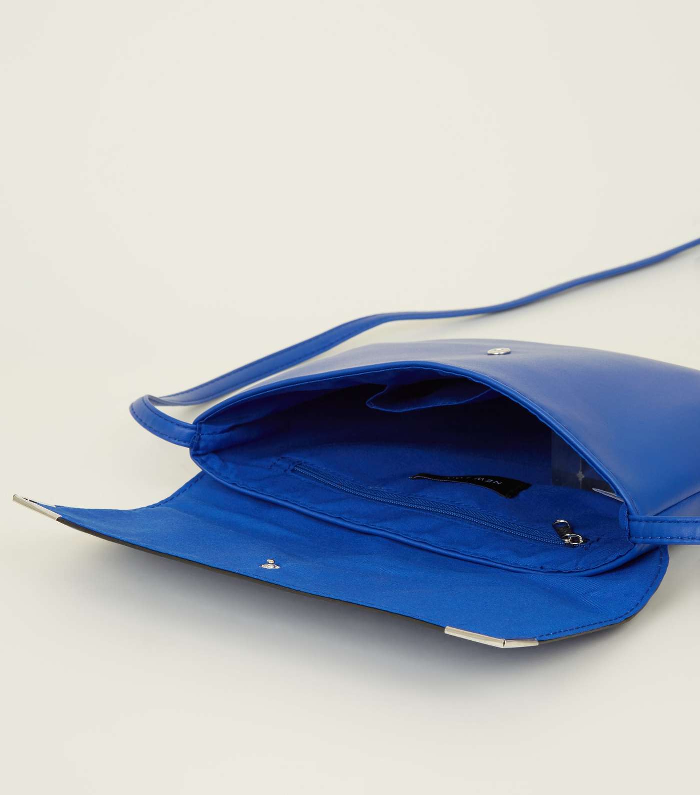 Bright Blue Metal Trim Flat Cross Body Bag Image 5