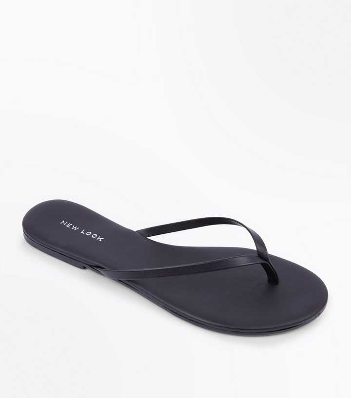 black leather flip flops