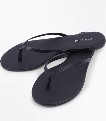 Black Leather Flip Flops | New Look