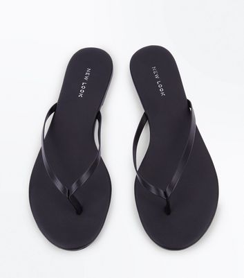 Black Leather Flip Flops | New Look