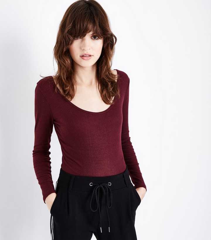 Burgundy Crew Neck Long Sleeve Bodysuit