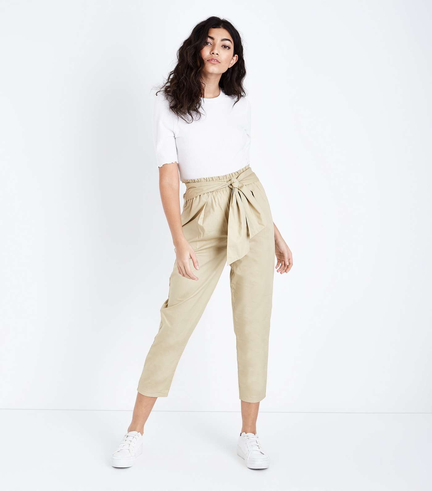 Stone Cotton Paperbag Trousers 