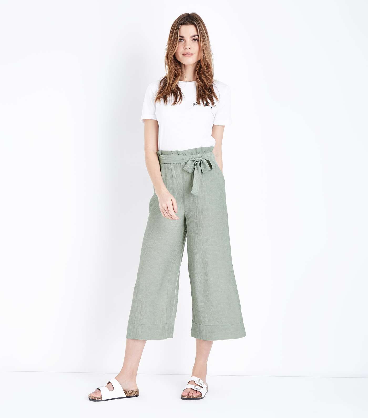 Mint Green Crepe Tie Waist Cropped Trousers