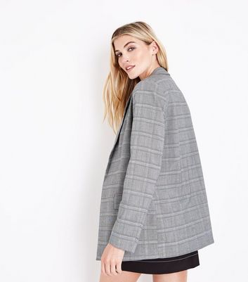 grey check longline blazer