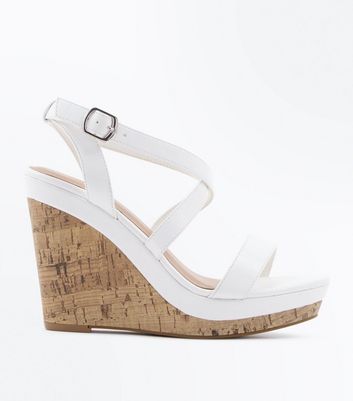 White Strappy Cork Wedges | New Look