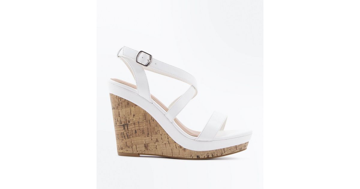 White Strappy Cork Wedges New Look