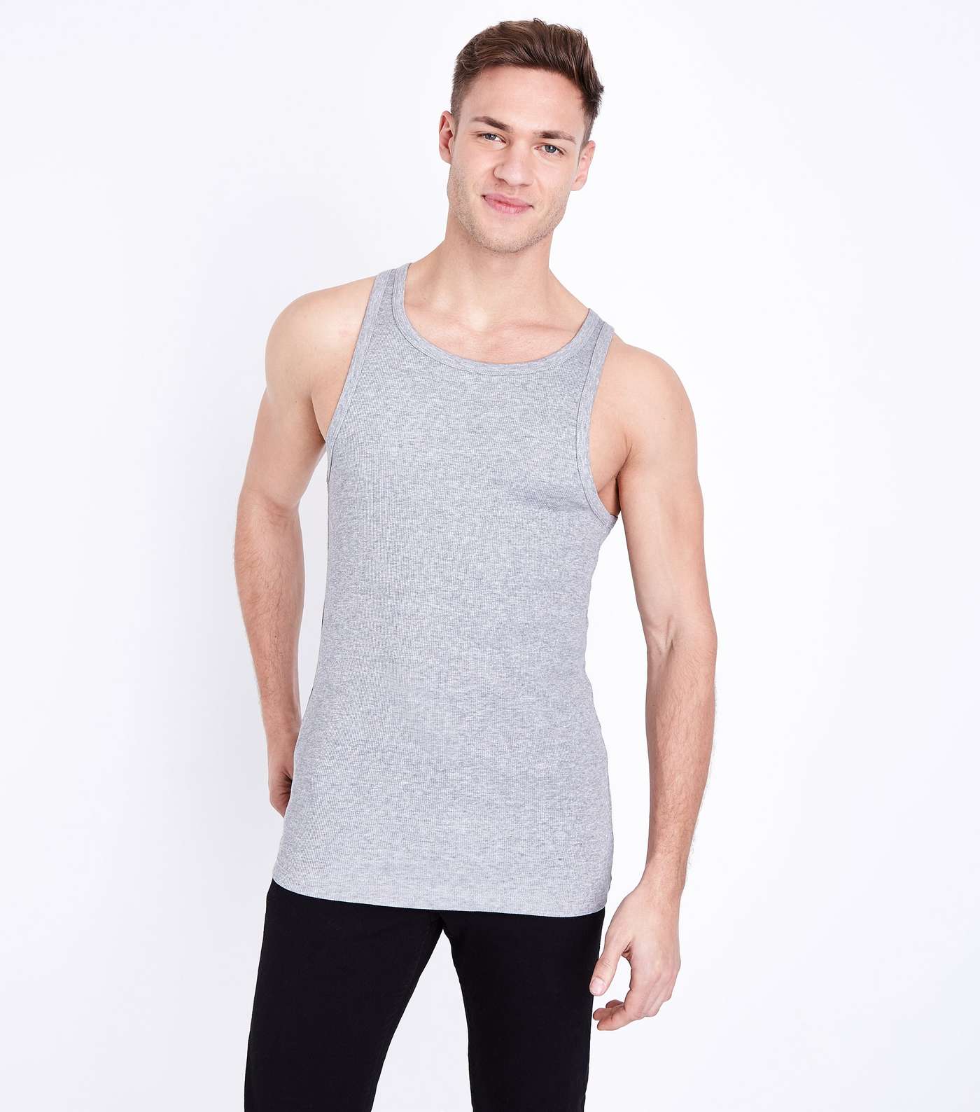 Grey Marl Muscle Fit Ribbed Vest