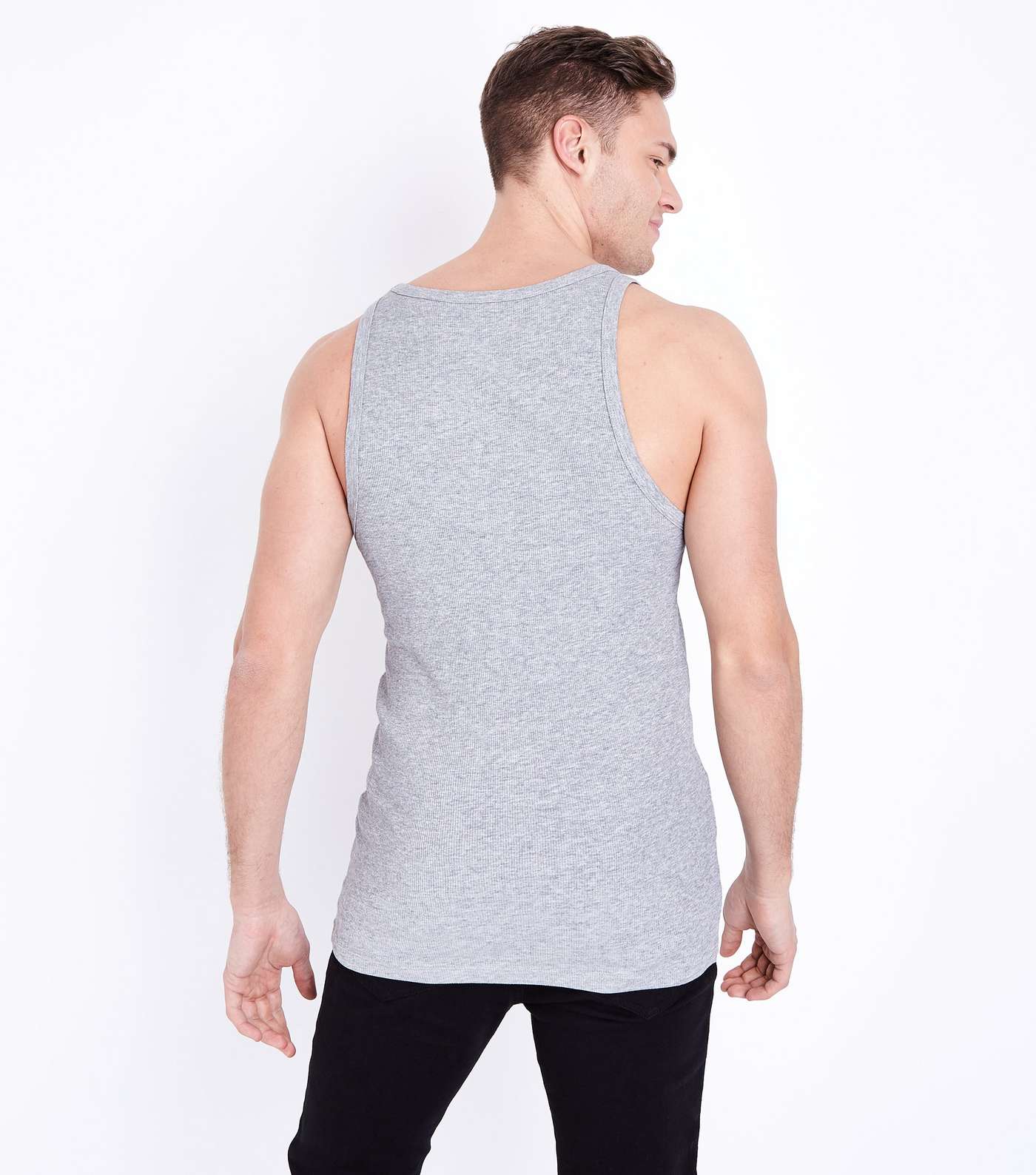 Grey Marl Muscle Fit Ribbed Vest Image 3