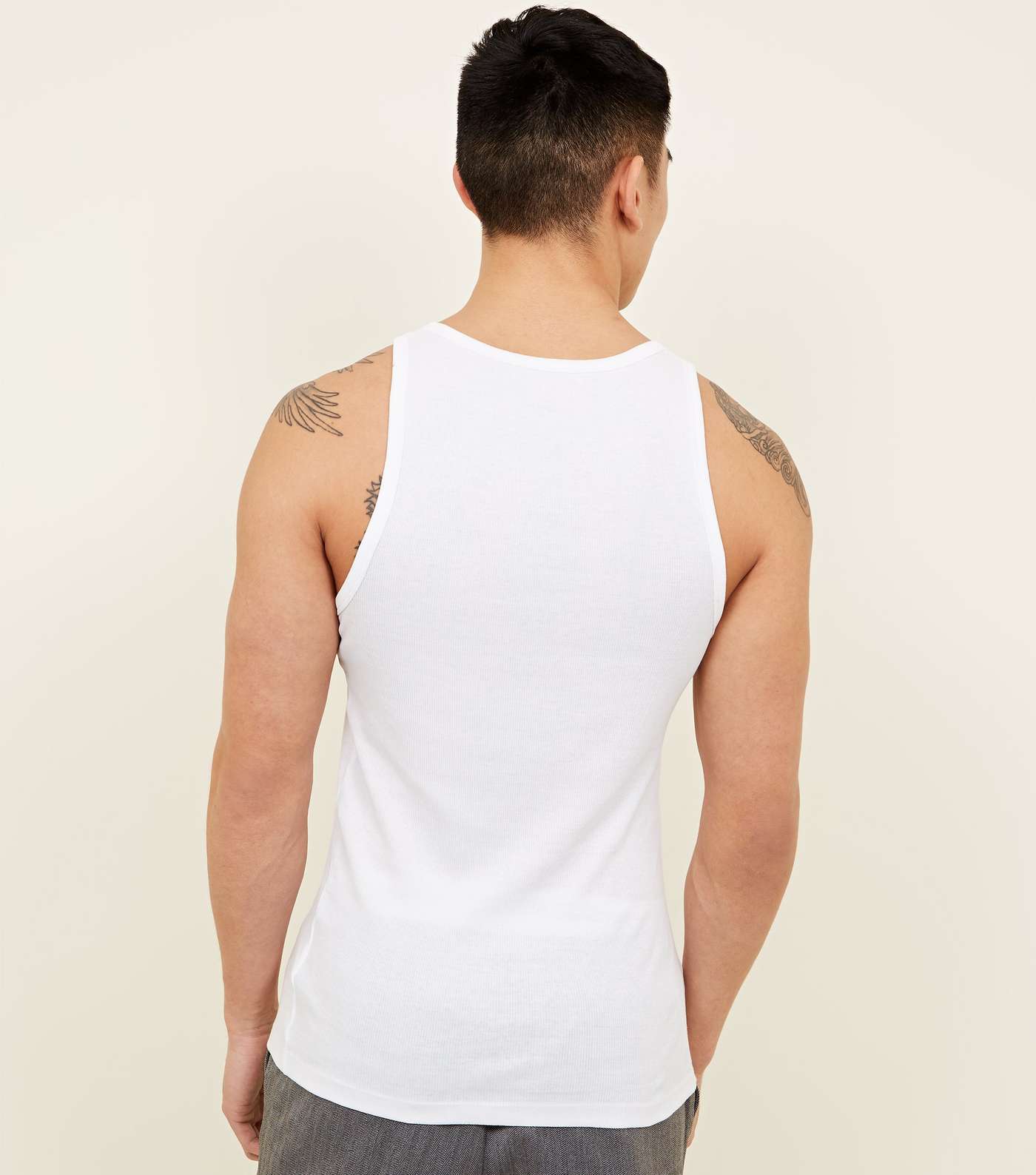 White Muscle Fit Ribbed Vest Image 3